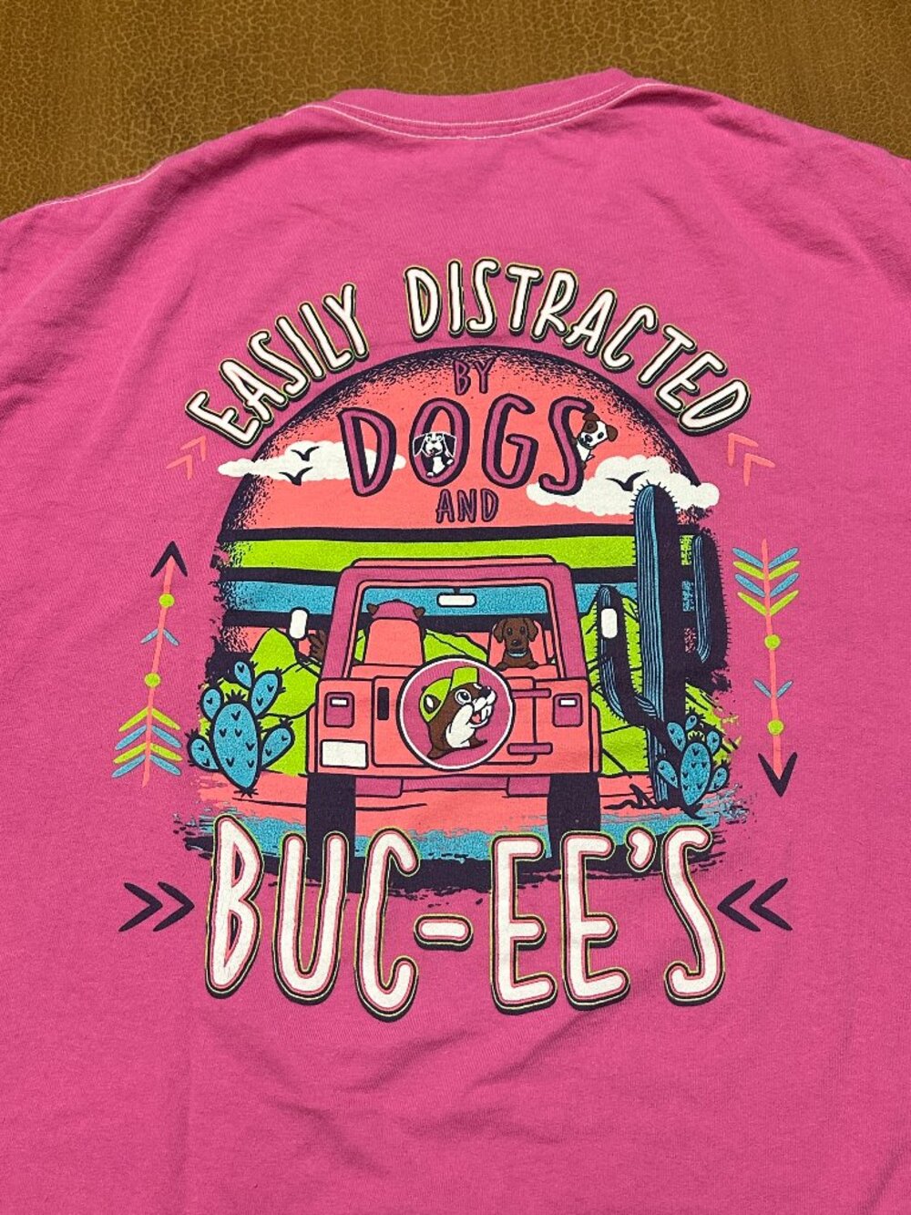 Bucees - Easily Distracted by Dogs & Bucees TShirt - Pink Size Large